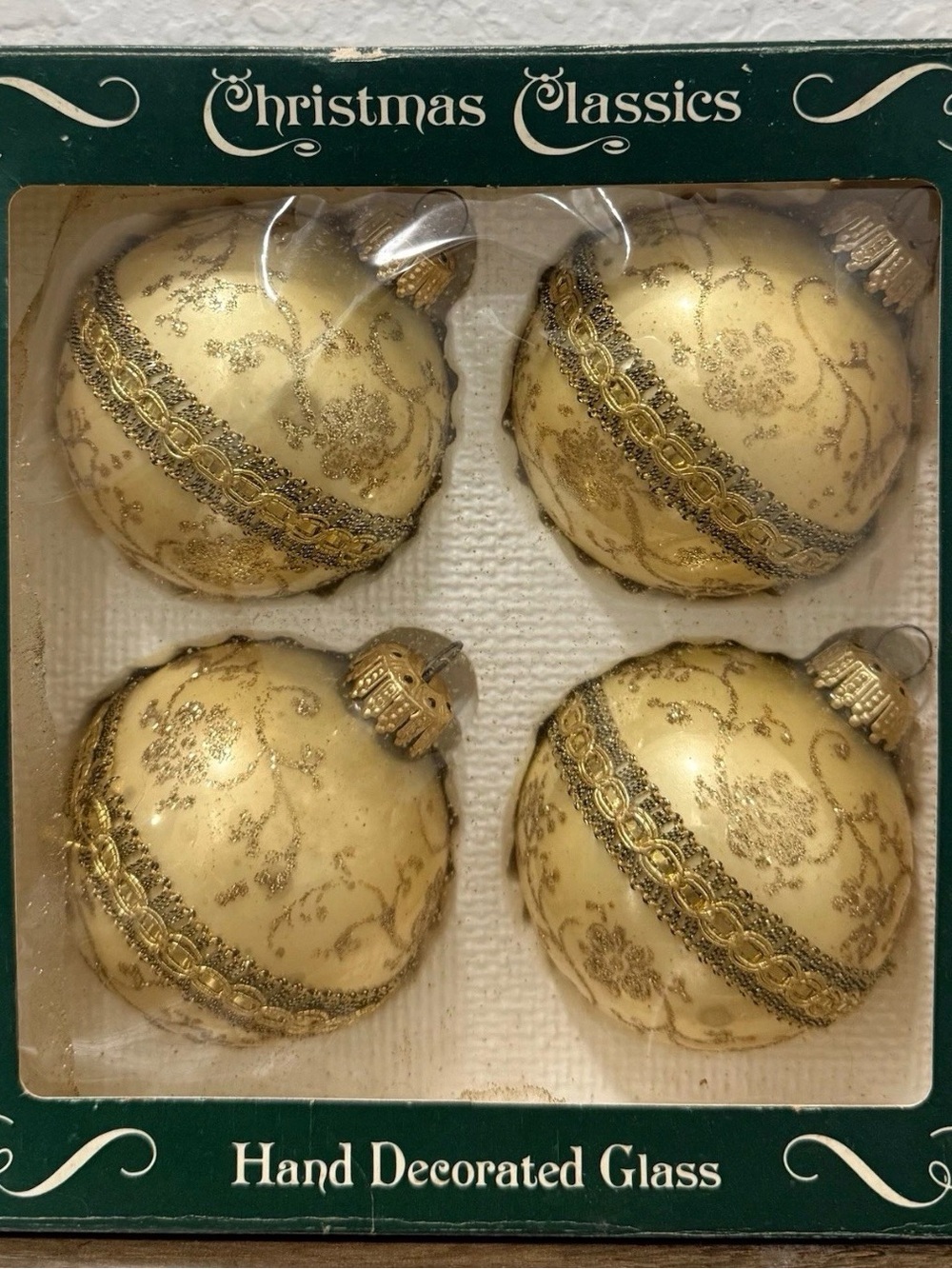 Vintage Christmas by Krebs Hand Decorated Glass Ornaments (box of 4)